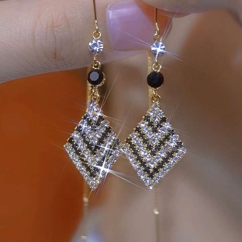 閃耀菱形長款流蘇耳環   