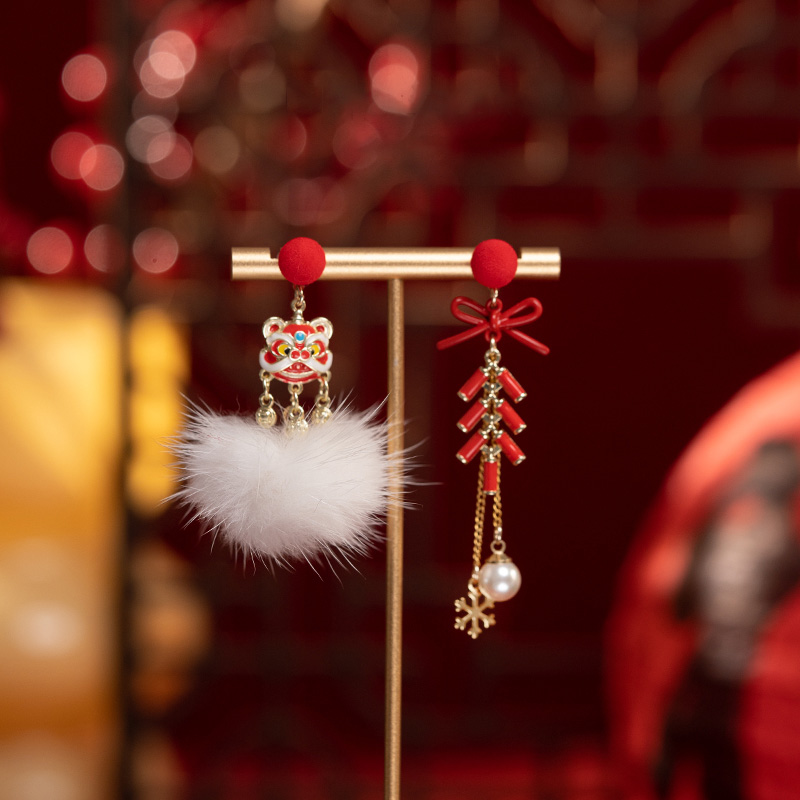 新年喜慶醒獅鈴鐺耳環