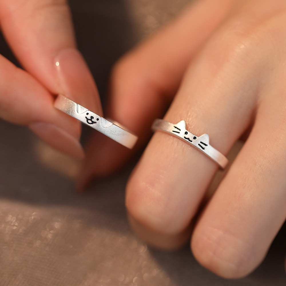 純銀貓咪小狗情侶戒指