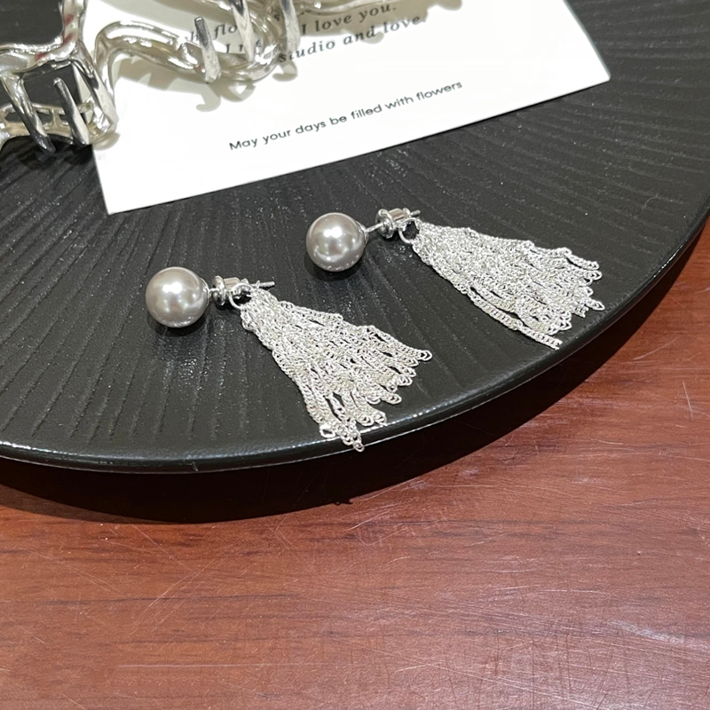 S925銀針銀色瀑布灰珍珠耳環