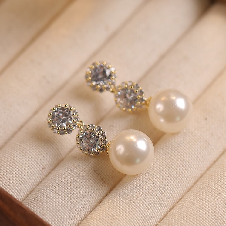 氣質珍珠閃鑽流蘇耳環   