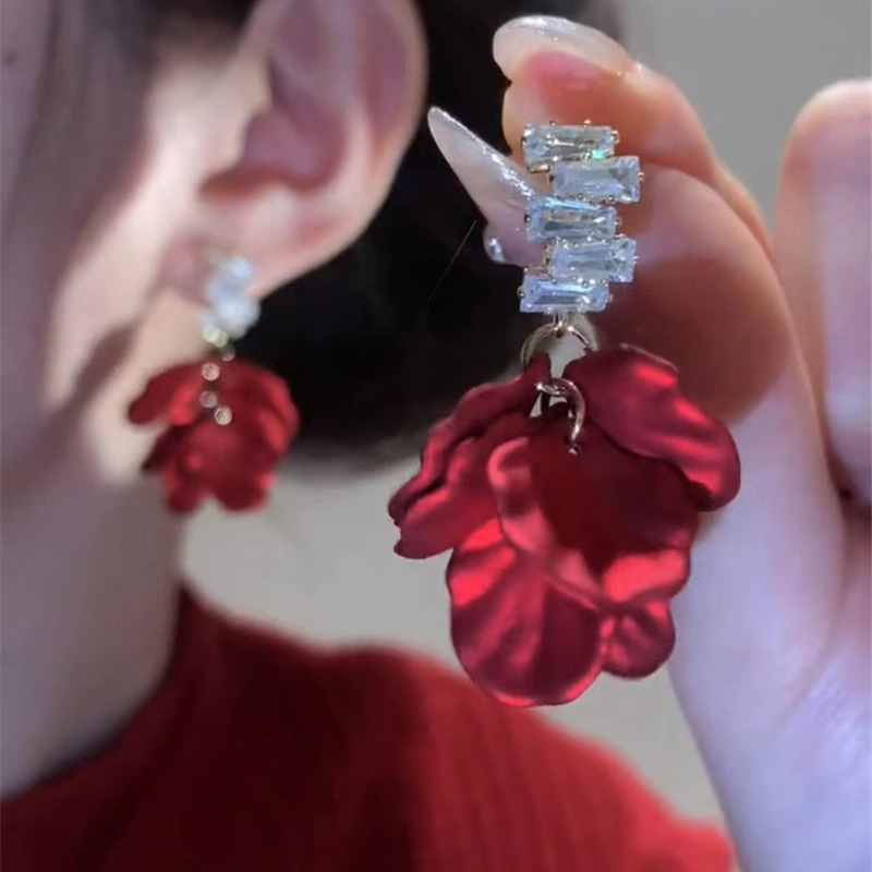 紅色花朵氣質時尚耳環