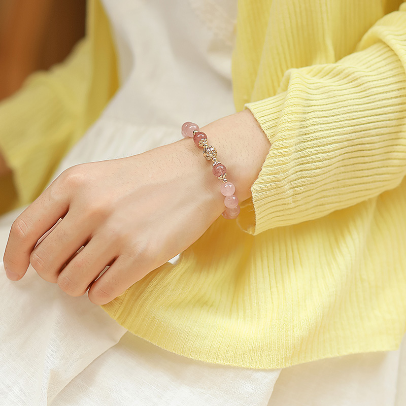 草莓晶 | 天然粉水晶 招桃花 粉晶手串