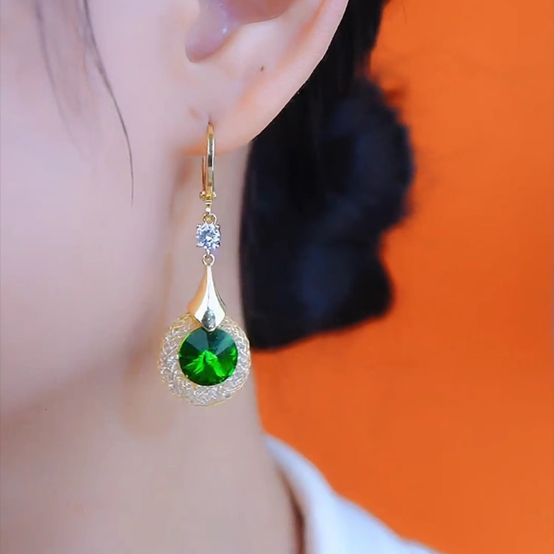 復古優雅綠色耳扣耳環