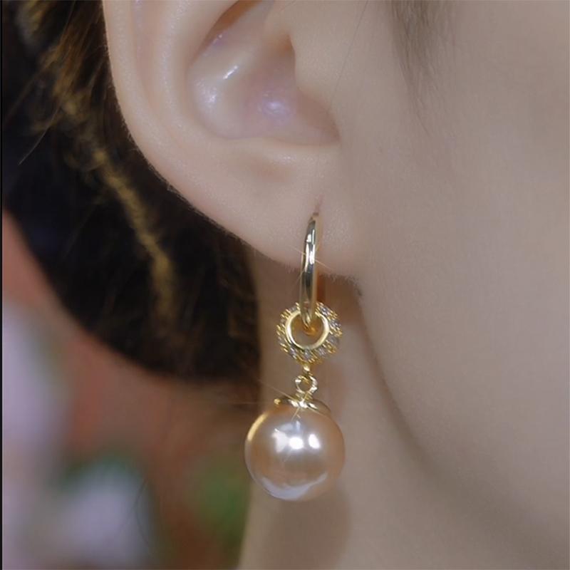 滿鑽香檳色珍珠耳環