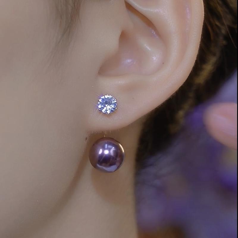 前後兩戴款紫色珍珠耳環