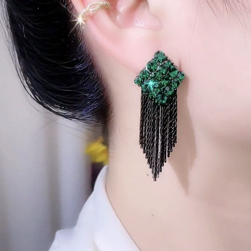 超閃美拉德幾何菱形耳環