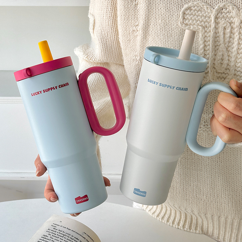 大容量把手冰霸杯 不鏽鋼吸管杯