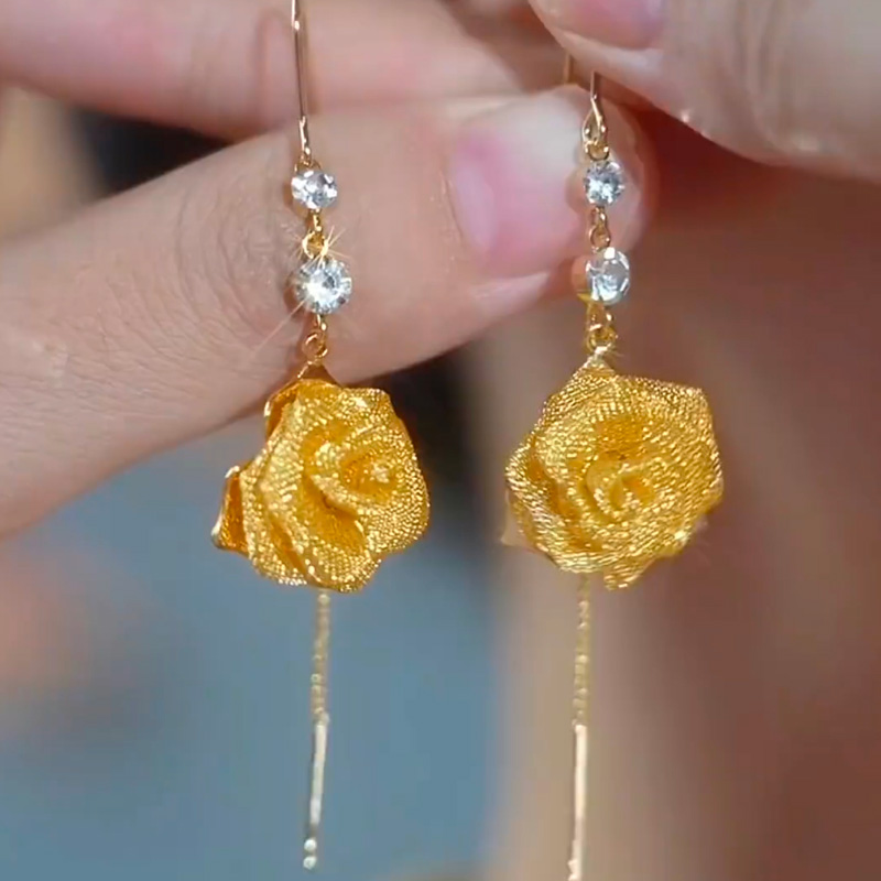 黃色山茶花流蘇耳環