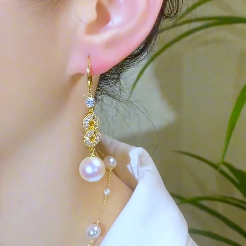 高級感滿鑽金幣珍珠耳環