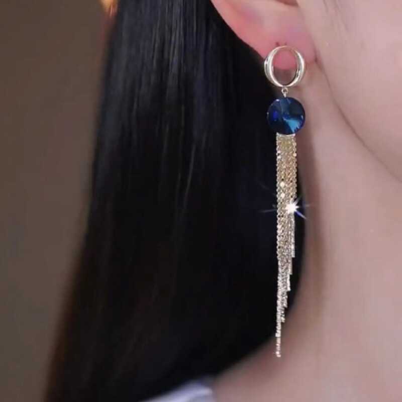 女神範不對稱藍水晶耳環