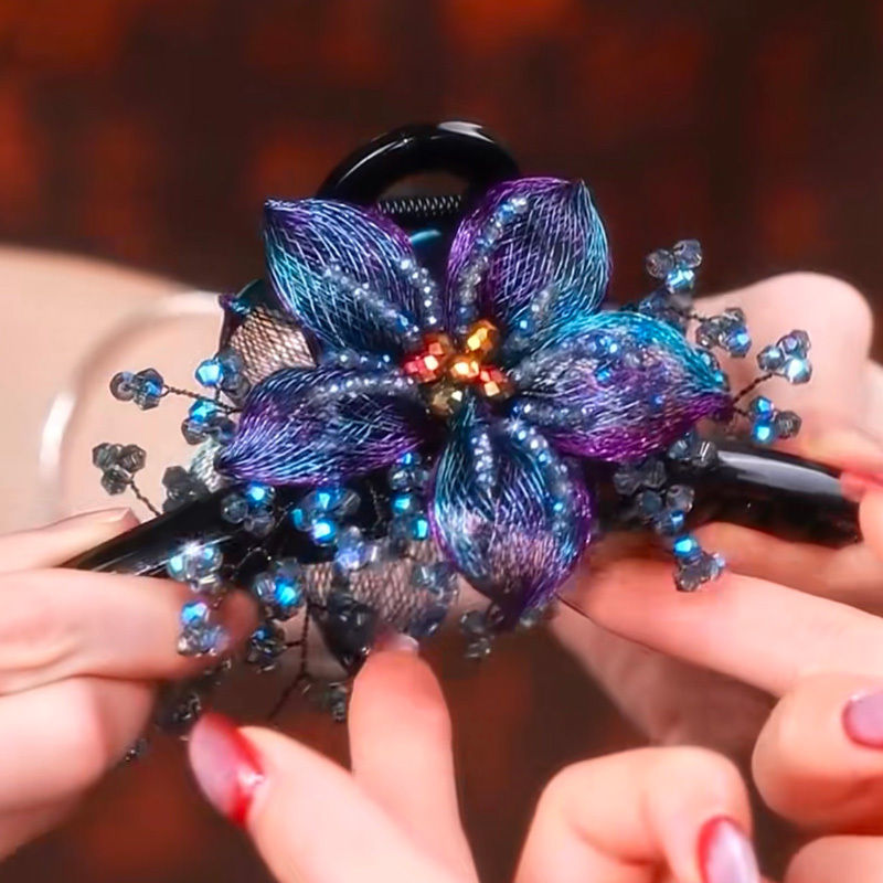高端輕奢手工銅絲花朵水晶抓夾-FANYIACC