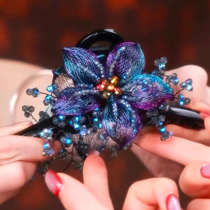 高端輕奢手工銅絲花朵水晶抓夾