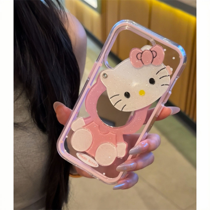 粉色kitty鏡子貼件 可愛凱蒂貓軟殼 iPhone保護殼