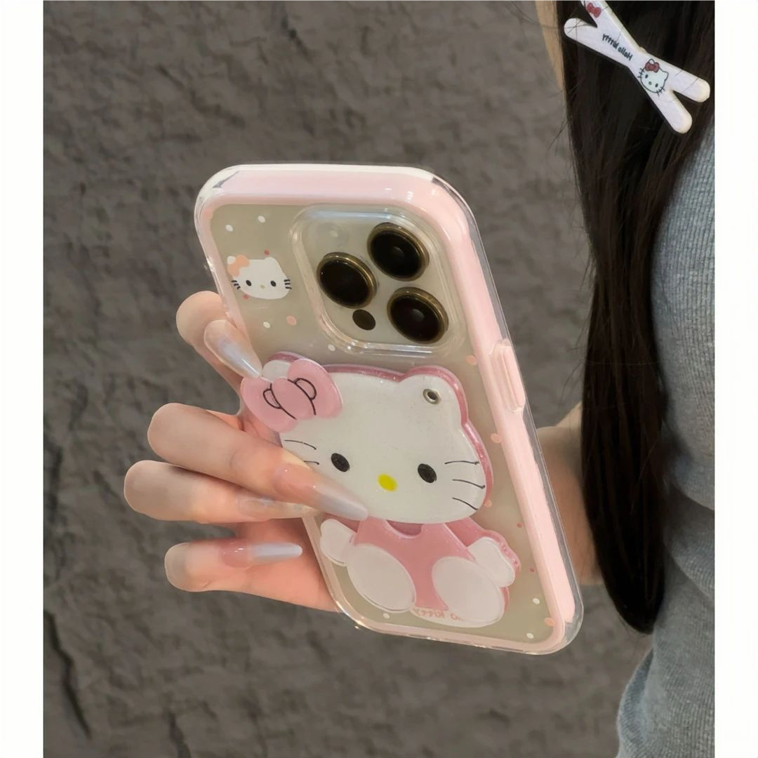 粉色kitty鏡子貼件 可愛凱蒂貓軟殼 iPhone保護殼