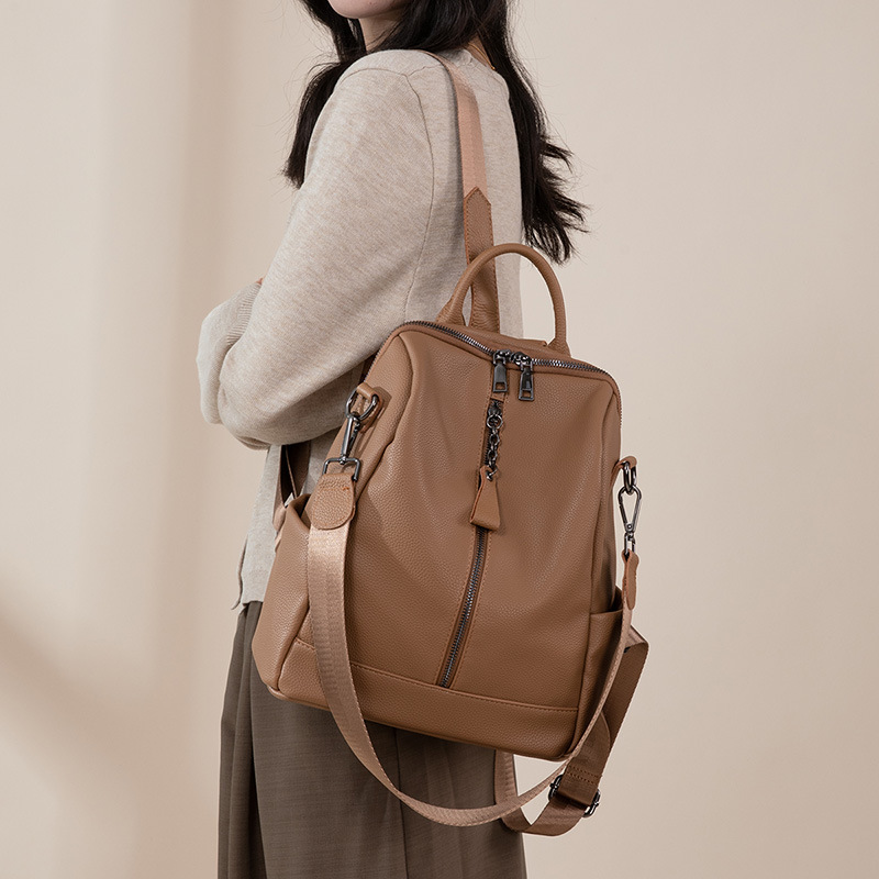新款女士百搭軟皮 大容量旅行後背包