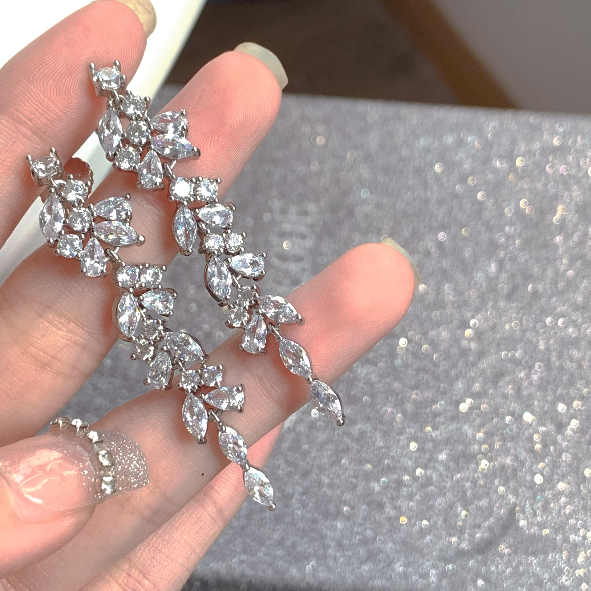 仙女氣質鋯石長款流蘇耳環