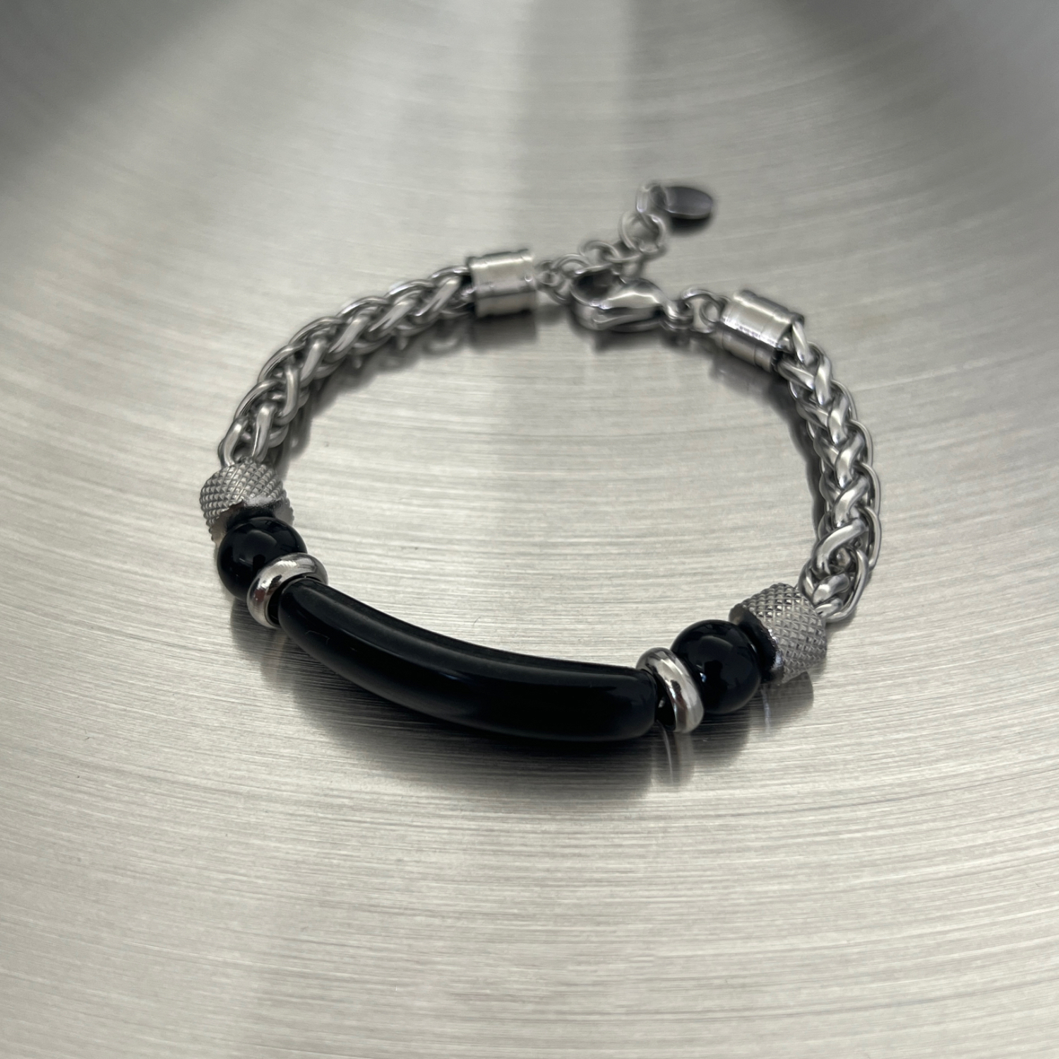 時尚鋼錬條拼接虎眼石鈦鋼男士手錬