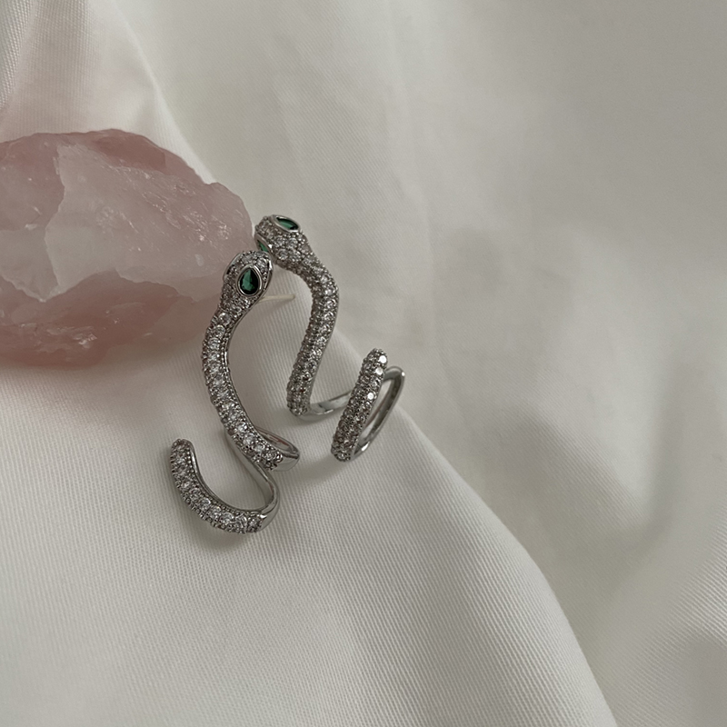 時尚超閃鋯石蛇形耳環