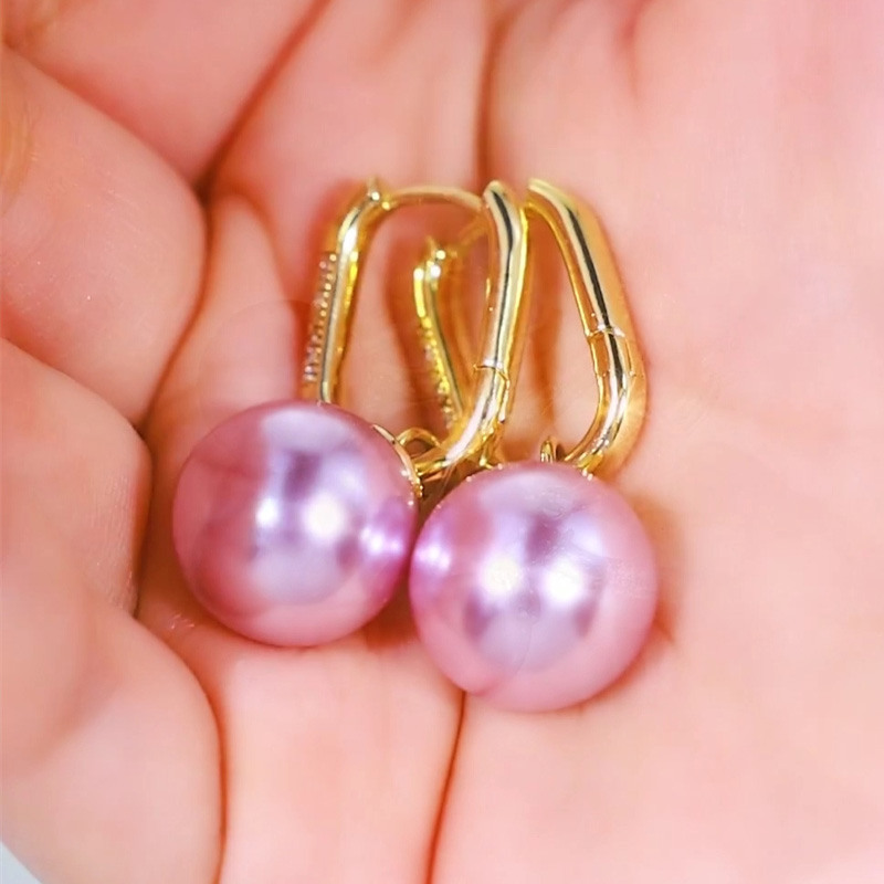 復古紫色珍珠耳扣耳環