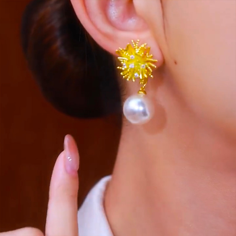 太陽花時尚珍珠耳環