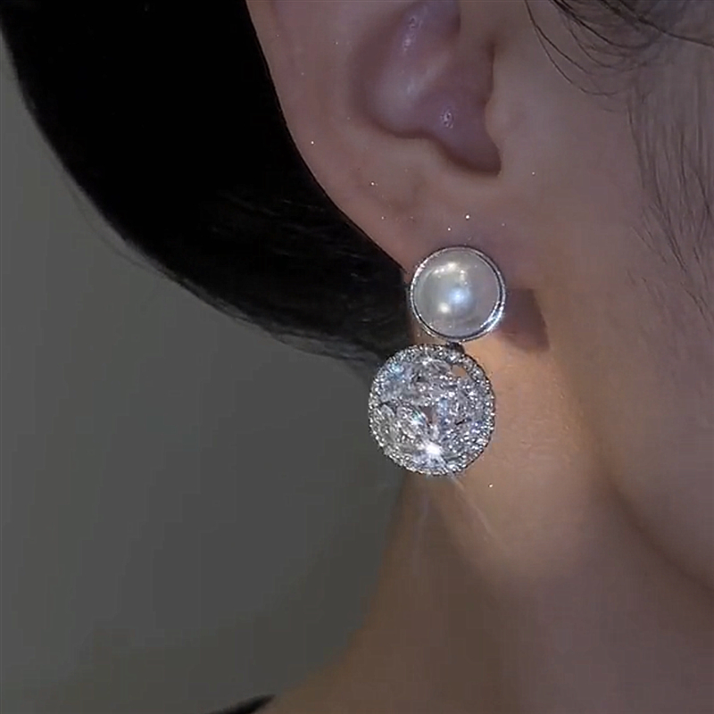 氣質珍珠鋯石銀針耳環