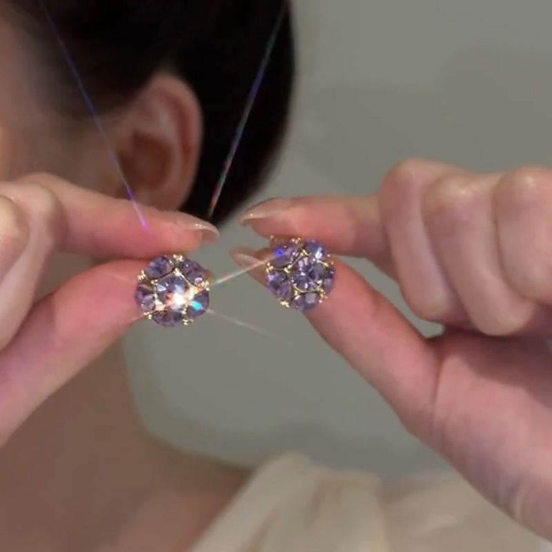 紫羅蘭水晶鑽球耳環