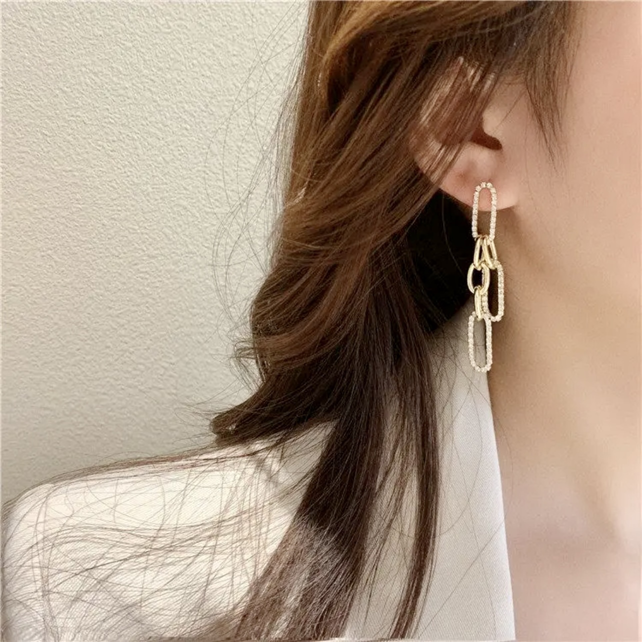 金屬錬條長款流蘇耳環