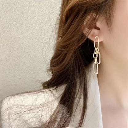 金屬錬條長款流蘇耳環