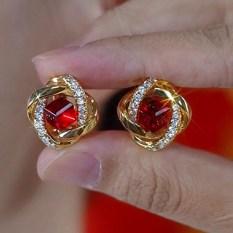 新款纏繞方形鋯石耳環