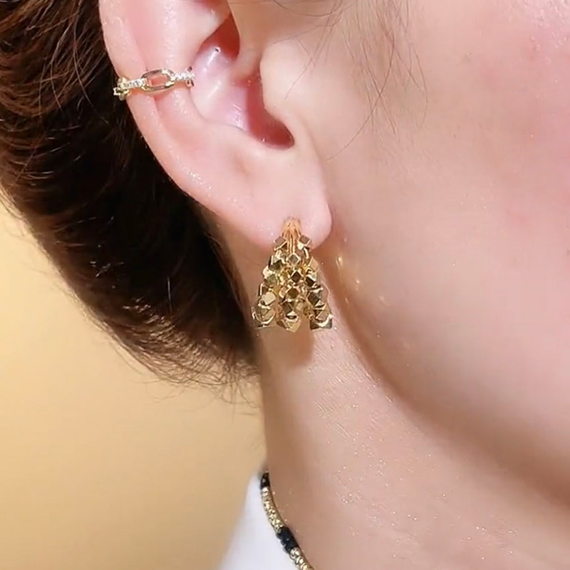 方塊碎銀多層C圈金耳環