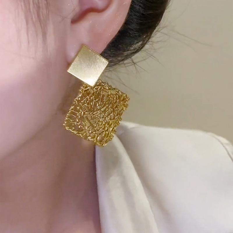 幾何方塊網狀流蘇耳環