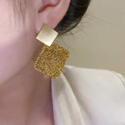 幾何方塊網狀流蘇耳環