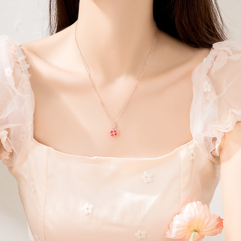 粉色幸運桃花旋轉項錬     