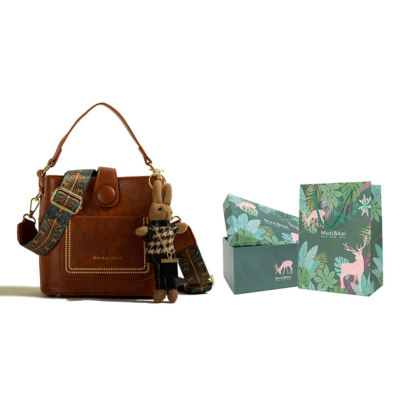 復古質感斜肩時尚水桶包