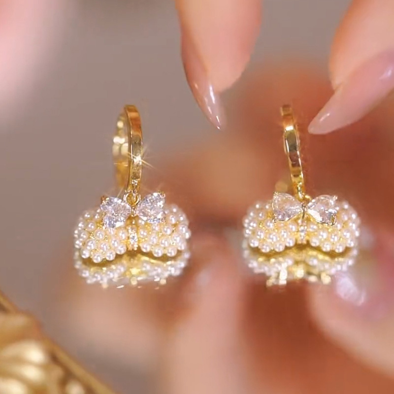 珍珠氣質蝴蝶結耳環