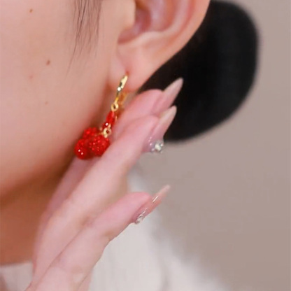 紅色水晶鑽球耳環