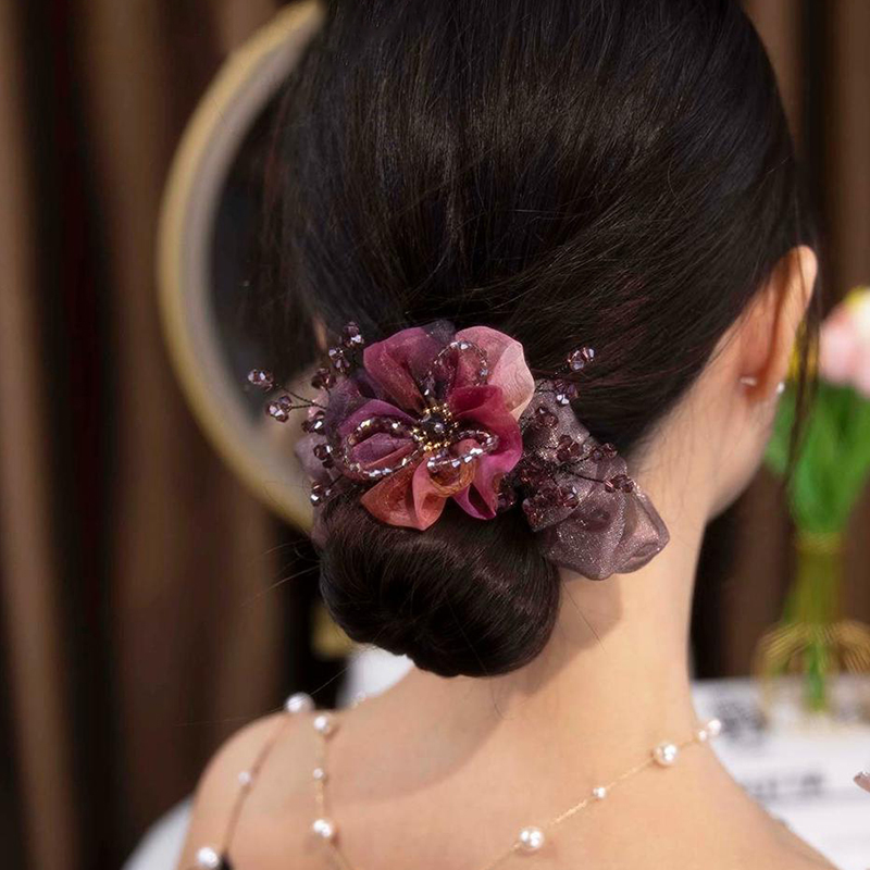 氣質紗頭水晶花朵髮繩