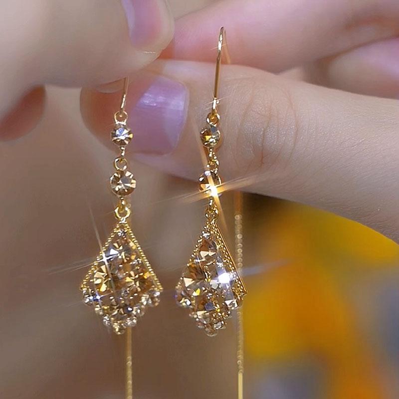 新款美拉德色系菱形耳線耳環