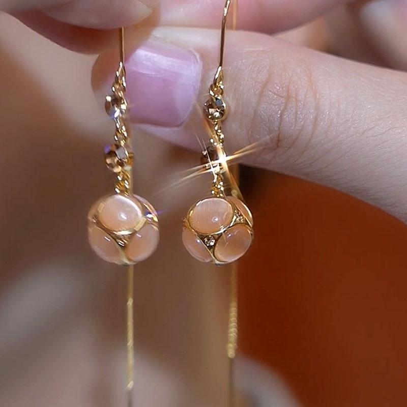 超閃咖色鑽球流蘇耳線耳環