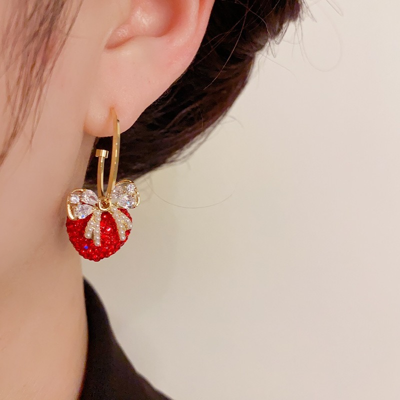 可愛草莓蝴蝶結耳環