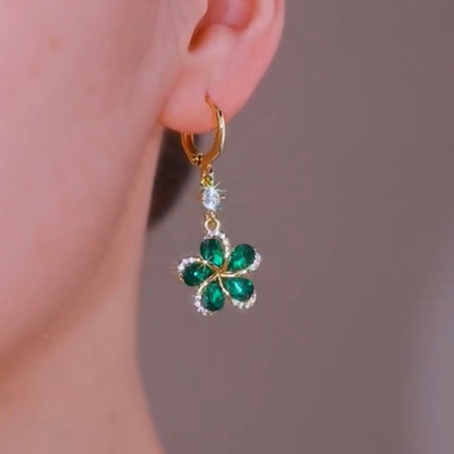 綠色花朵鋯石耳環