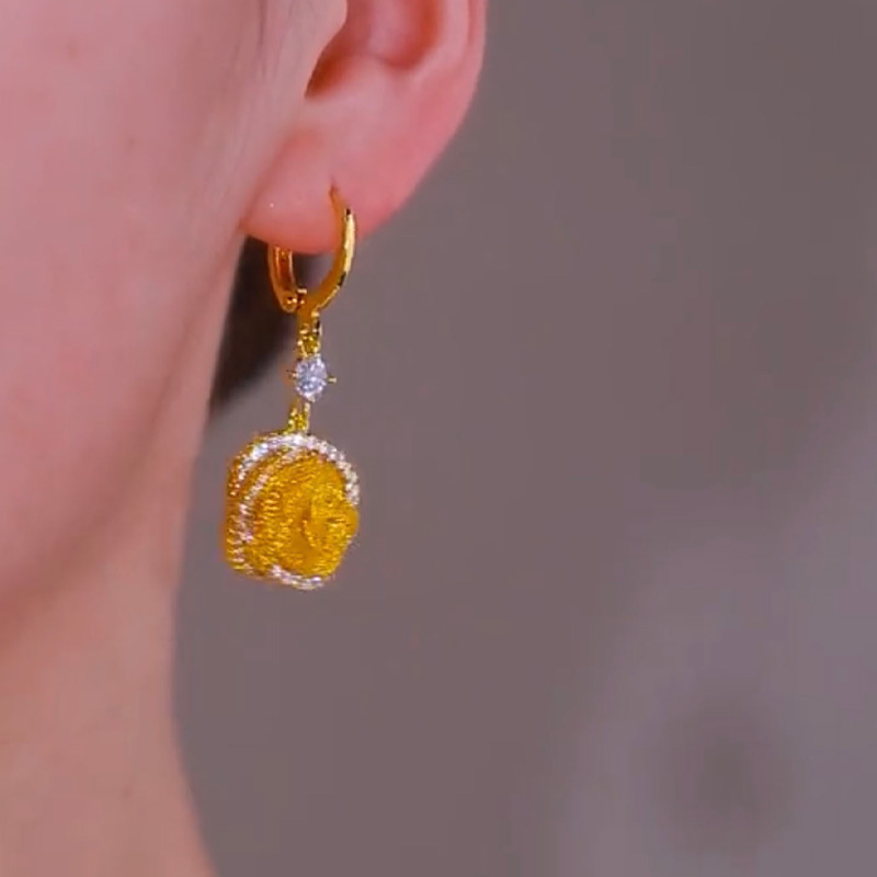 黃玫瑰花圈圈耳環