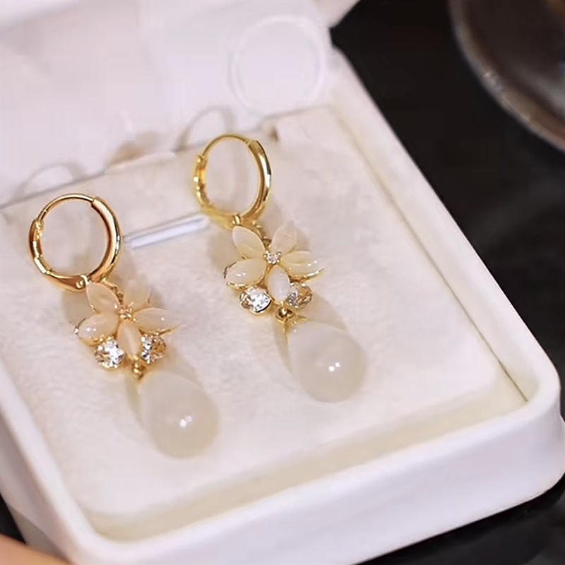 新中式氣質貓眼石水滴耳環