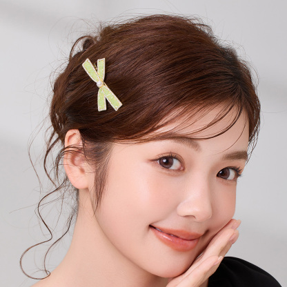 珍珠側邊夾蝴蝶結髮夾