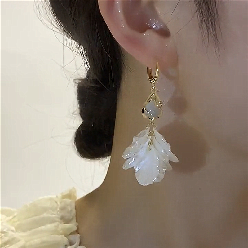 長貓眼石花朵流蘇耳環