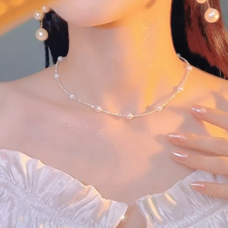 滿天星碎銀子珍珠手錬項鍊