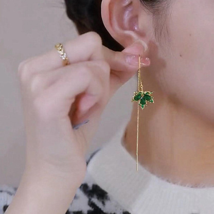绿色枫叶银针耳环