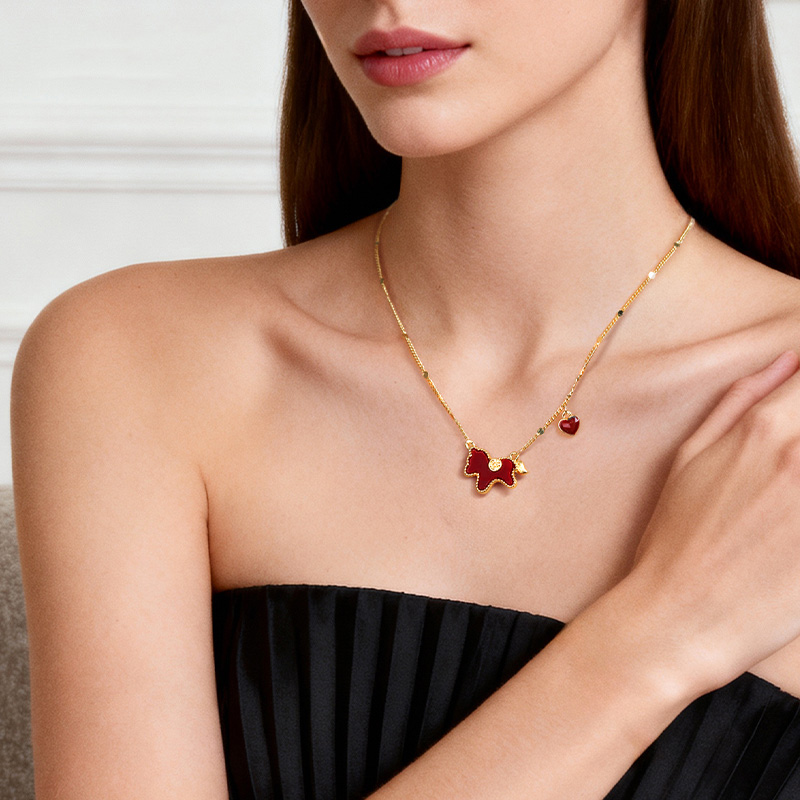 馬上有錢吊飾紅色愛心鎖骨錬