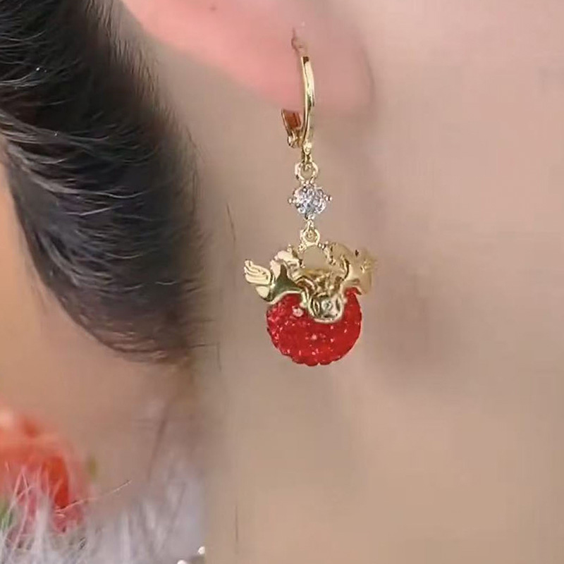 新款紅色鑽球馬上有錢耳環